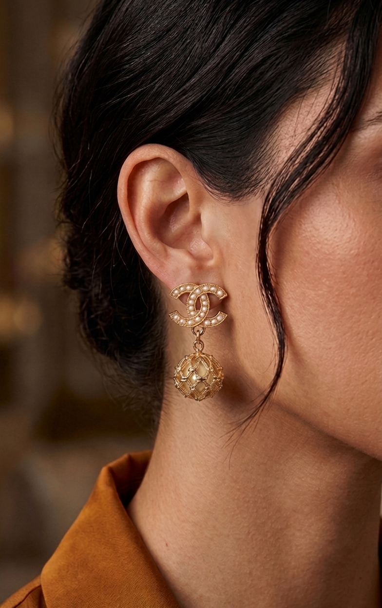 Pearl Cage Globe Drop Earrings