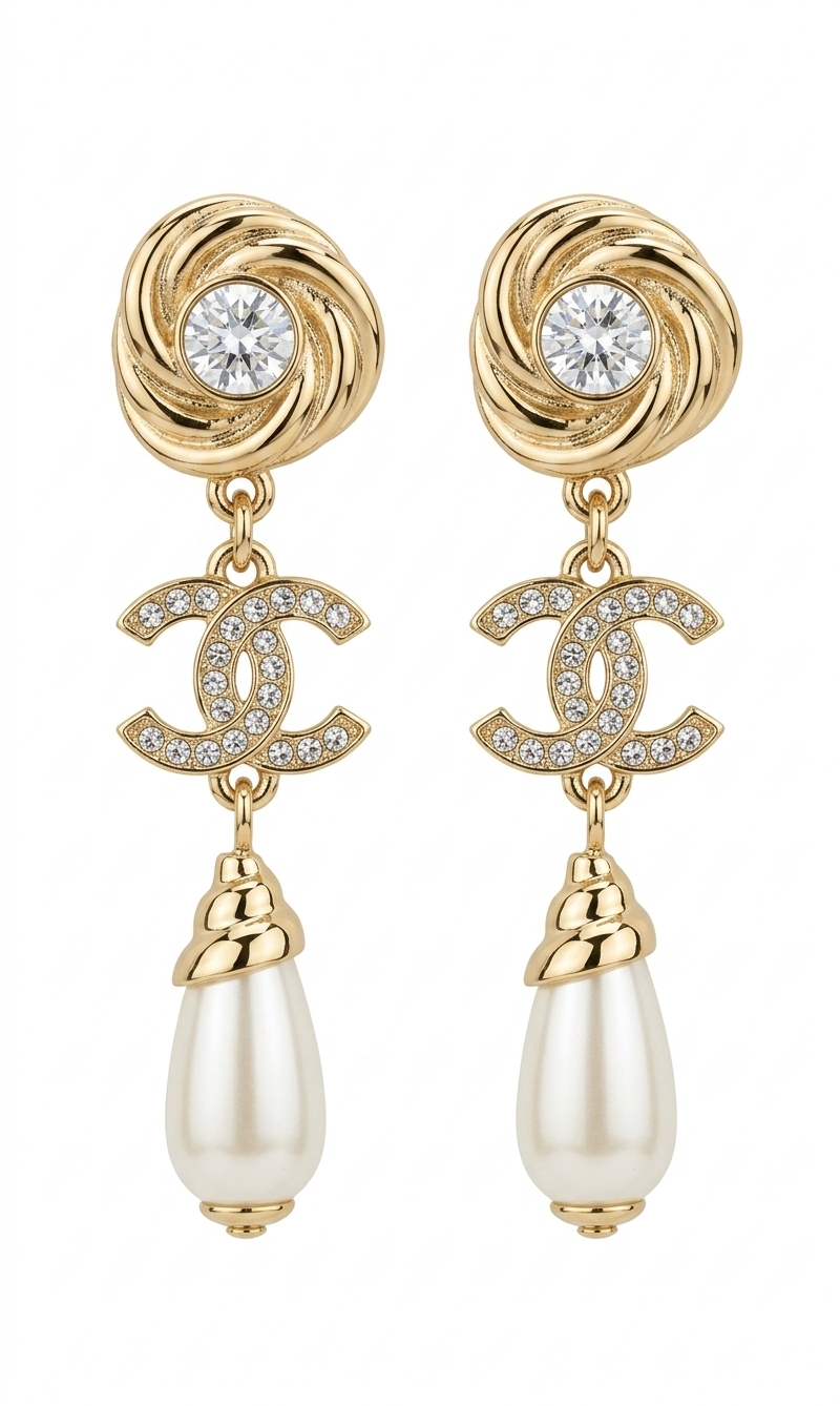 Crystal Swirl Pearl Drop Earrings