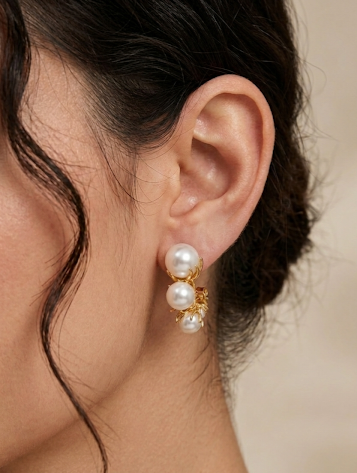 Triple Pearl Gold Claw Earrings