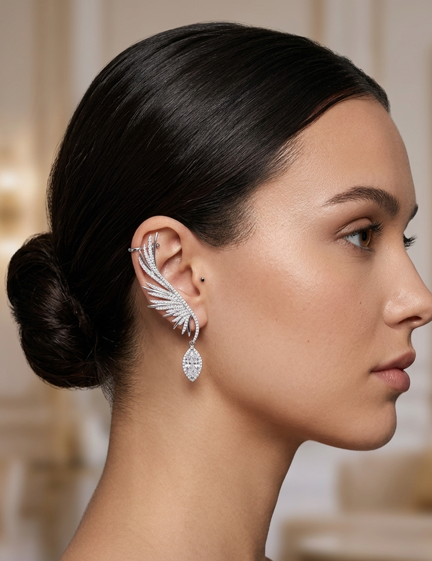 Angel Wing Crystal Ear Cuff Earrings