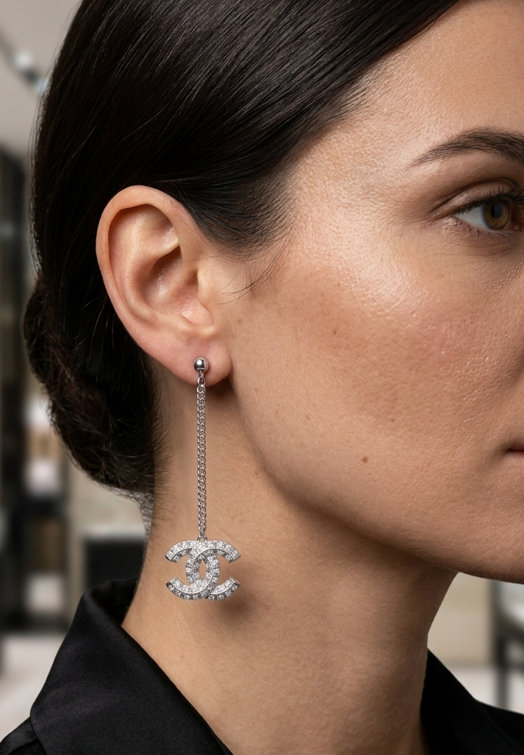 Crystal CC Chain Drop Earrings